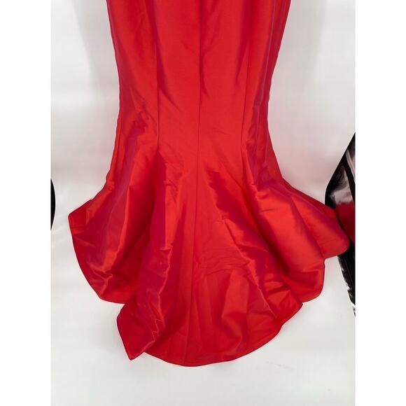 NWT Amsale Coral Fuchsia Duchess Satin Oversize Bow One Shoulder Gown size 10 - Picture 7 of 10